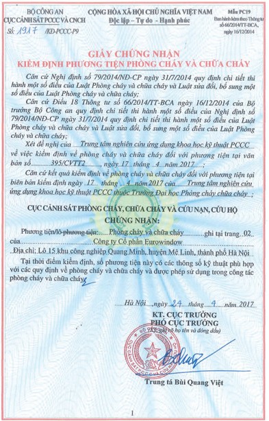 Giấy chứng nhận kiểm định phương tiện phòng cháy chữa cháy