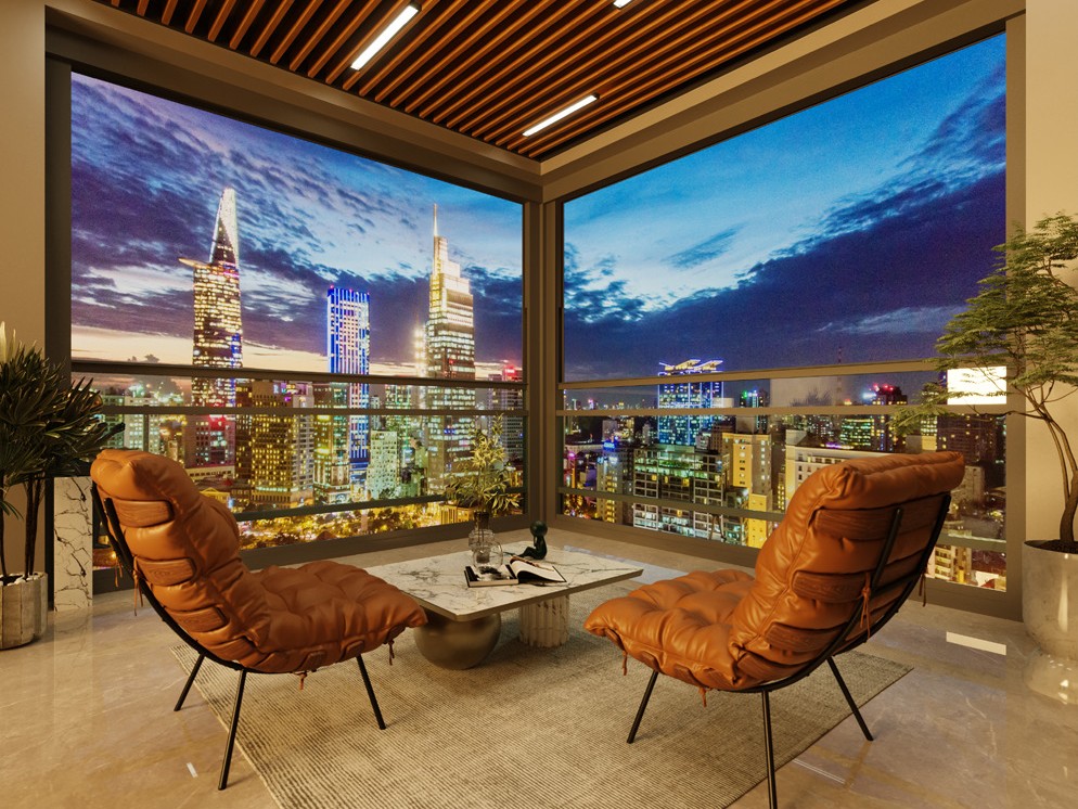 Vách kính lớn tự động view toàn cảnh thành phố