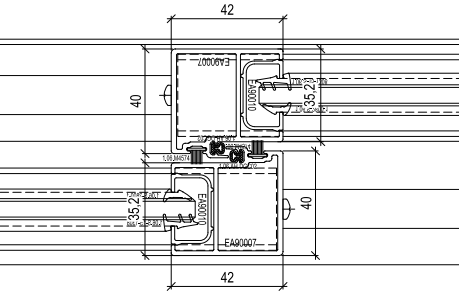 Mặt cắt khớp nối cửa đi trượt EA90