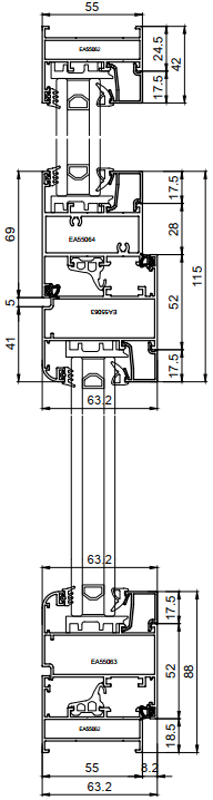Mặt cắt cửa sổ Tilt and Turn EA55