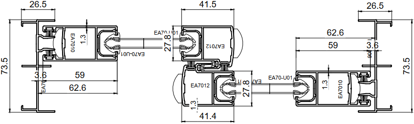 Mặt cắt cửa sổ trượt EA70