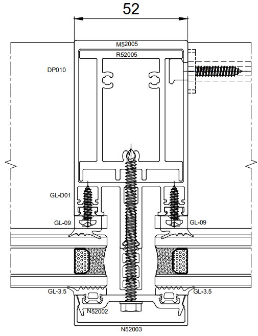 Mặt cắt mullion — vị trí lắp kính Low-E